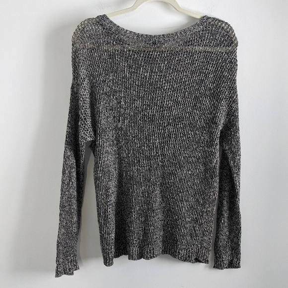 𝅺Eileen Fisher Black Open Weave Sweater M Slouchy Langenlook Layers Sheer - Picture 6 of 12